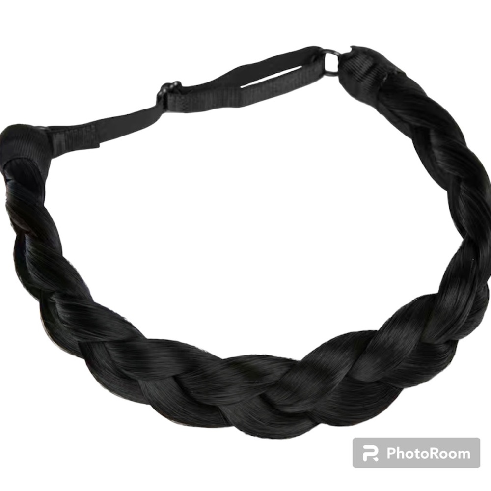 JET BLACK BOHO BRAIDED TWO Strand HEADBAND NEW